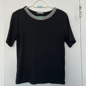 Zara Black Ribbed Top with Stud Detail